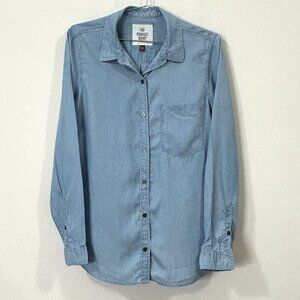 SO Favorite Shirt Chambray Blue Long Sleeve Tunic Large Lyocell Soft Lightweight